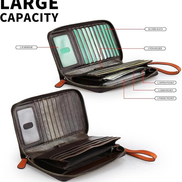 Women’s RFID Blocking Wallet Leather Large Capacity Credit Card Phone Clutch Wit - Picture 5 of 7